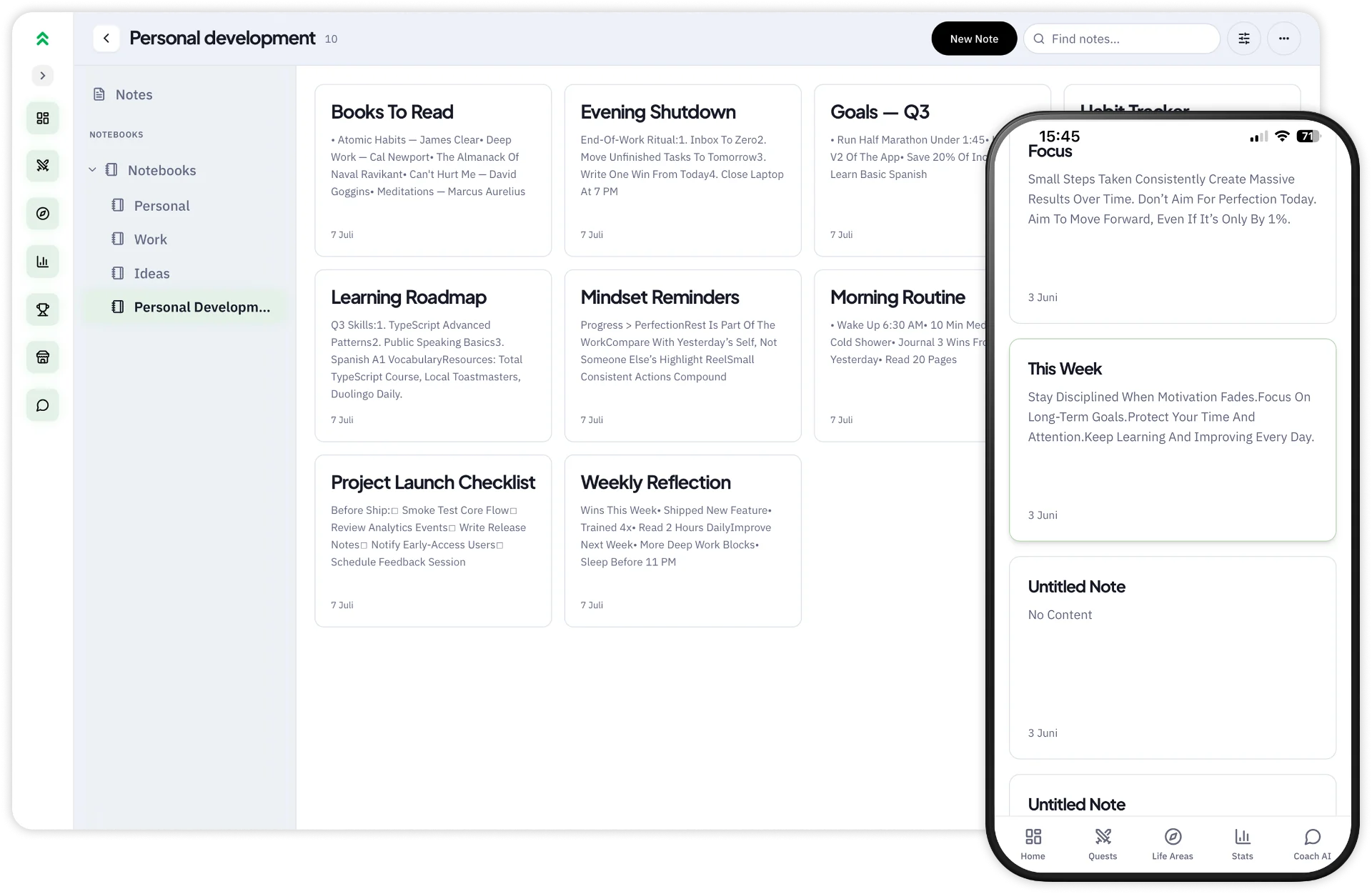 Ascendo notes feature for organizing ideas, information and insights in one productive workspace