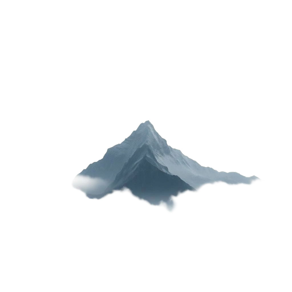 Mountain peak rising through clouds