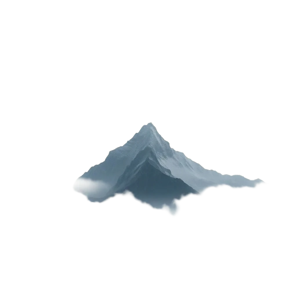Mountain peak rising through clouds
